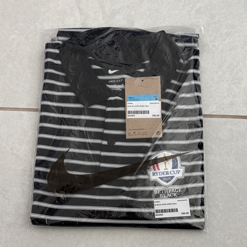 Nike DRI-FIT Men's Black and White Striped Polo Shirt Ryder Cup 2025